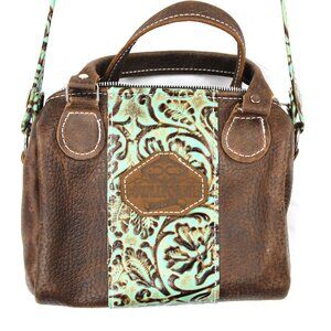 Cowlifornia Couture Turquoise & Brown Embossed Leather Handbag Purse Western
